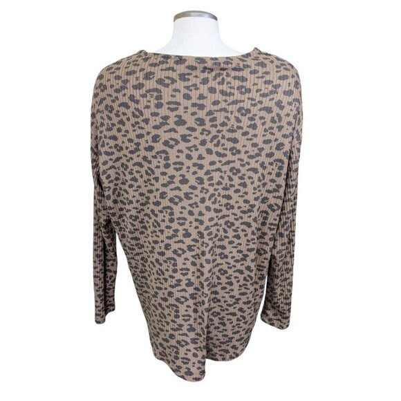 Aero Knit Cardigan Sweater Womens L Brown Leopard Print Ribbed Knit Button Up - Picture 4 of 8